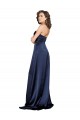Saphir Trapèze Col Haut Satiné Soyeux Longue Formelles Robes demoiselle d'honneur / Robes de soirée / Robes de bal Outlet