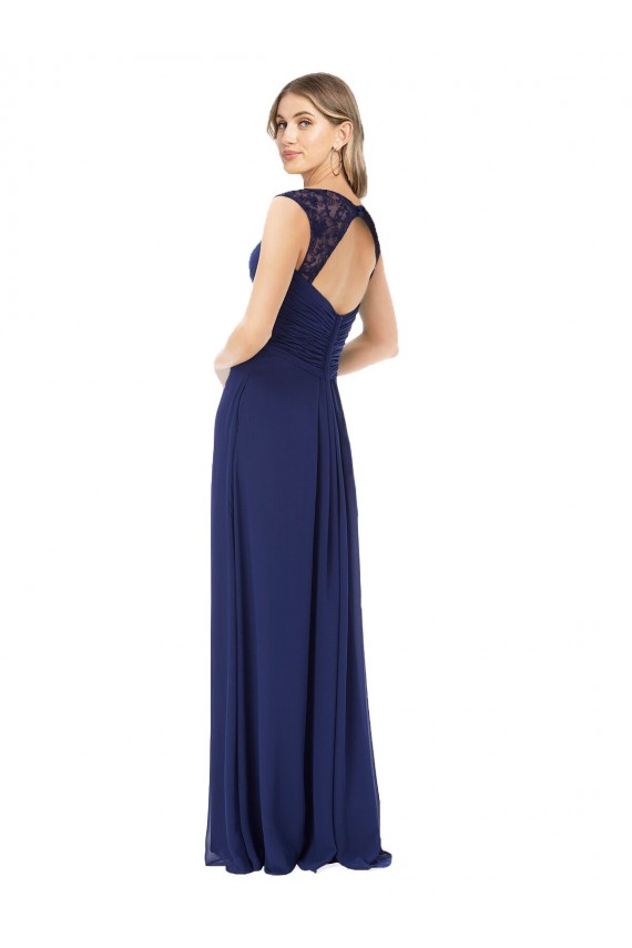 Saphir Trapèze Col V Mousseline Longue Robes demoiselle d'honneur Outlet