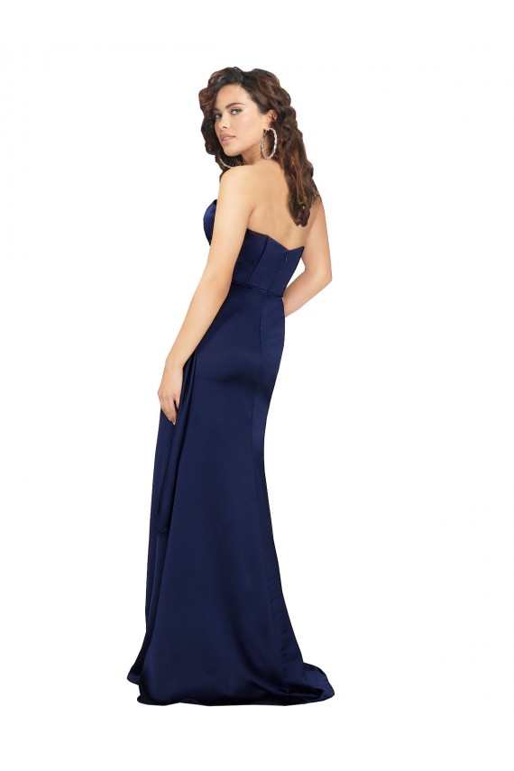 Saphir Trapèze Sans bretelle Satiné Soyeux Longue Formelles Robes demoiselle d'honneur / Robes de soirée / Robes de bal Outlet