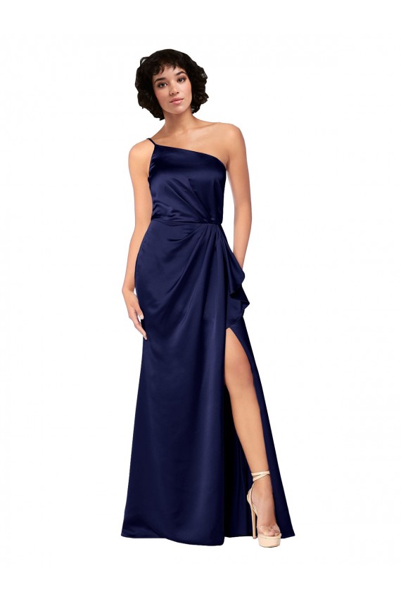 Saphir Trapèze Satiné Soyeux Longue Formelles Robes demoiselle d'honneur / Robes de soirée / Robes de bal Outlet