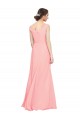 Saumon Trapèze Col V Mousseline Longue Robes demoiselle d'honneur Outlet