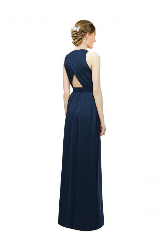 Saumon Trapèze Licou Mousseline Longue Robes demoiselle d'honneur Outlet