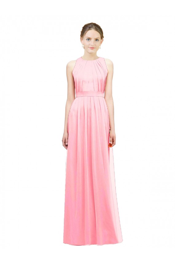 Saumon Trapèze Licou Mousseline Longue Robes demoiselle d'honneur Outlet