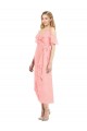 Saumon Trompette Bretelles spaghetti Col V Mousseline Courte Asymétrique Robes demoiselle d'honneur Outlet