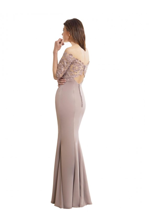 Sirène Col Haut Mousseline Dentelle Longue Robes demoiselle d'honneur Outlet