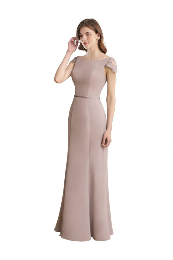 Sirène Scoop Col Haut Mousseline Dentelle Longue Robes demoiselle d'honneur Outlet