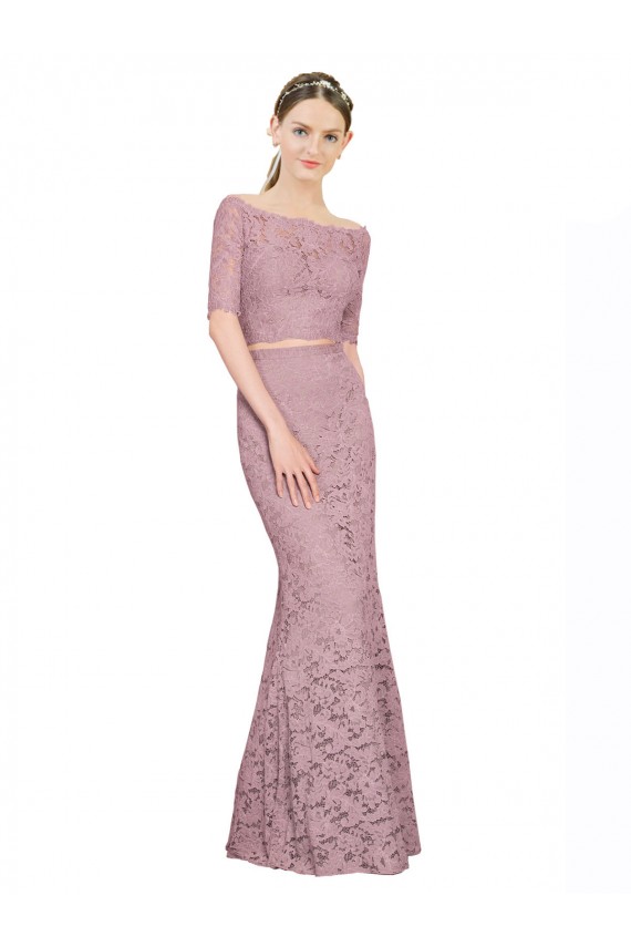 Sirène Épaule Dénudée Dentelle Longue Robes demoiselle d'honneur / Robes de bal Outlet