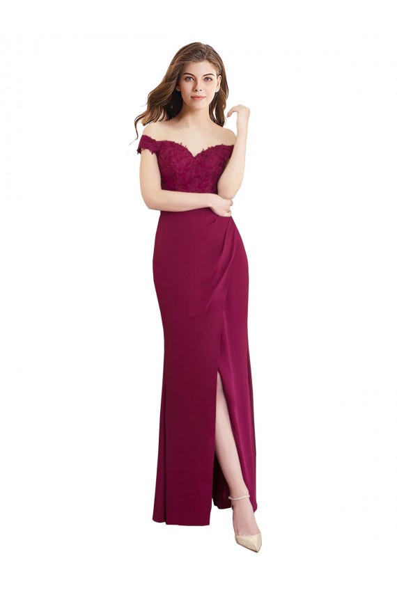 Sirène Épaule Dénudée Mousseline Dentelle Longue Robes demoiselle d'honneur Outlet