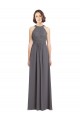 Stormy Silver Trapèze Licou Mousseline Dentelle Longue Robes demoiselle d'honneur Outlet