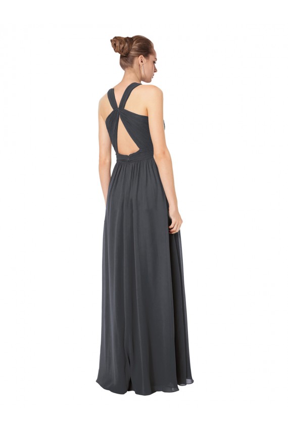Stormy Silver Trapèze Licou Mousseline Longue Robes demoiselle d'honneur Outlet