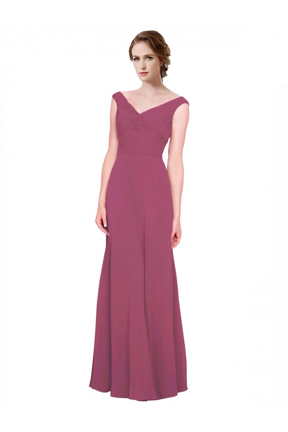 Taupe Trapèze Col V Mousseline Longue Robes demoiselle d'honneur Outlet