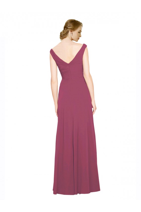 Taupe Trapèze Col V Mousseline Longue Robes demoiselle d'honneur Outlet