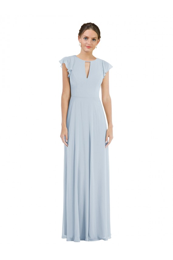 Trapèze Bateau Mousseline Longue Formelles Robes demoiselle d'honneur / Robes de soirée Outlet