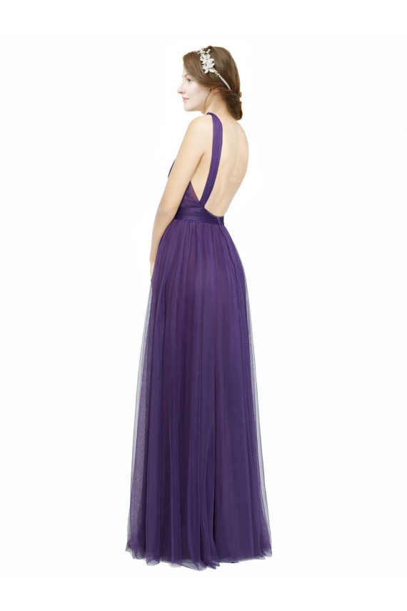 Trapèze Bretelles spaghetti Bateau Tulle Longue Robes demoiselle d'honneur Outlet