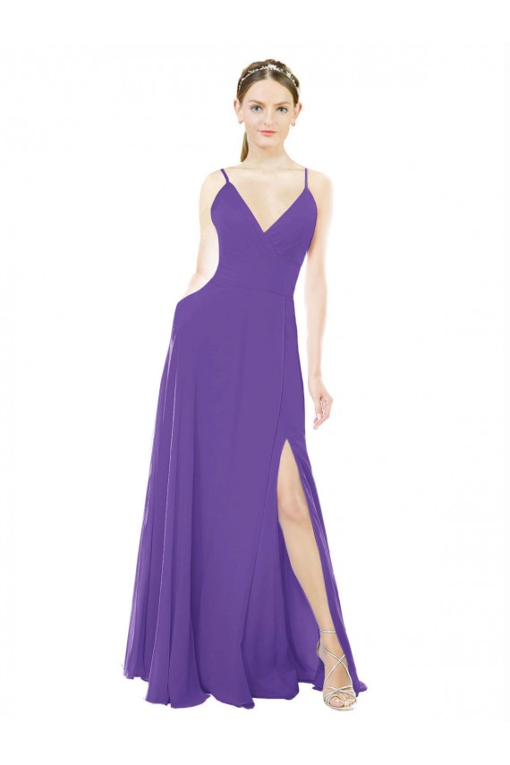 Trapèze Bretelles spaghetti Col V Mousseline Longue Robes demoiselle d'honneur Outlet