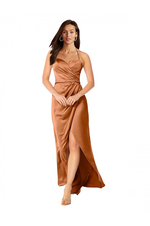 Trapèze Bretelles spaghetti Satiné Soyeux Longue Asymétrique Formelles Robes demoiselle d'honneur / Robes de soirée / Robes de bal Outlet