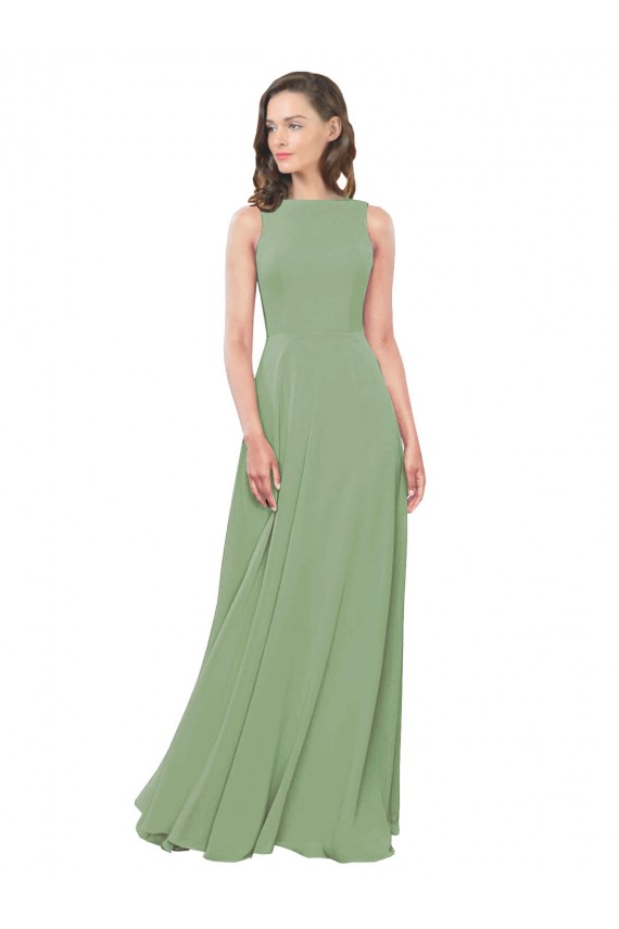 Trapèze Col Carré Col Haut Mousseline Longue Robes demoiselle d'honneur Outlet