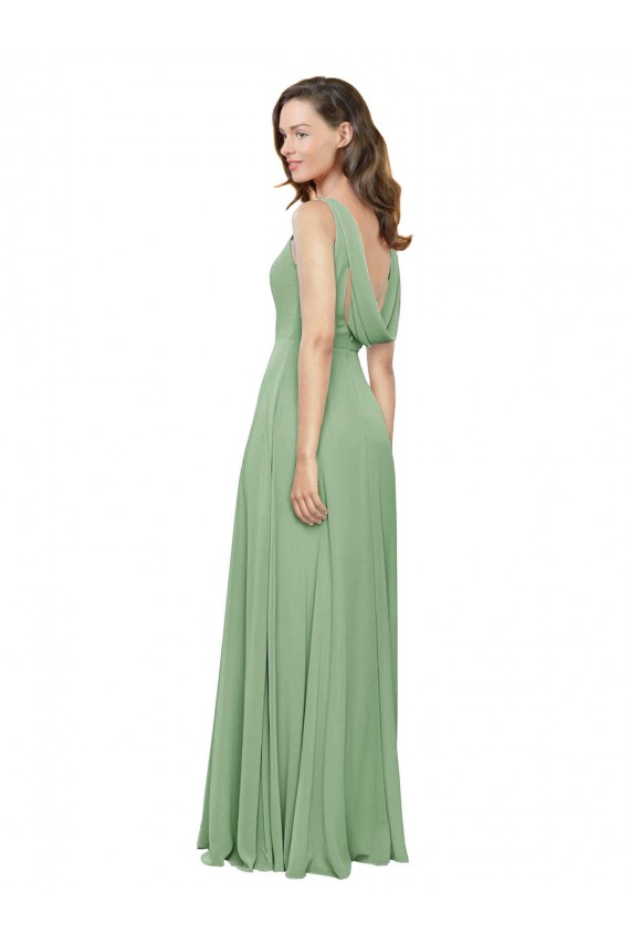 Trapèze Col Carré Col Haut Mousseline Longue Robes demoiselle d'honneur Outlet
