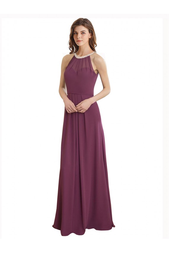 Trapèze Col Haut Mousseline Longue Robes demoiselle d'honneur Outlet