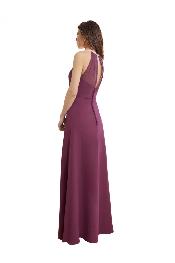 Trapèze Col Haut Mousseline Longue Robes demoiselle d'honneur Outlet