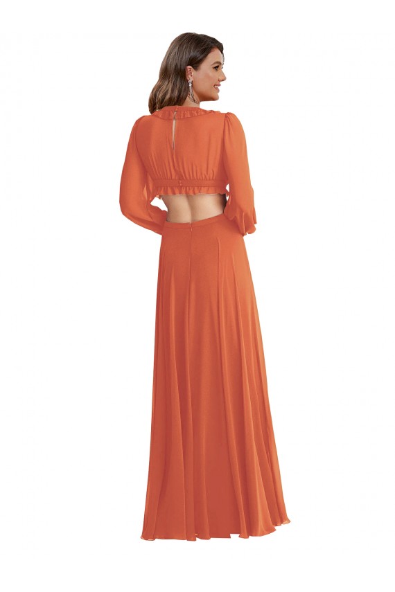 Trapèze Col V Mousseline Longue Asymétrique Robes demoiselle d'honneur Outlet