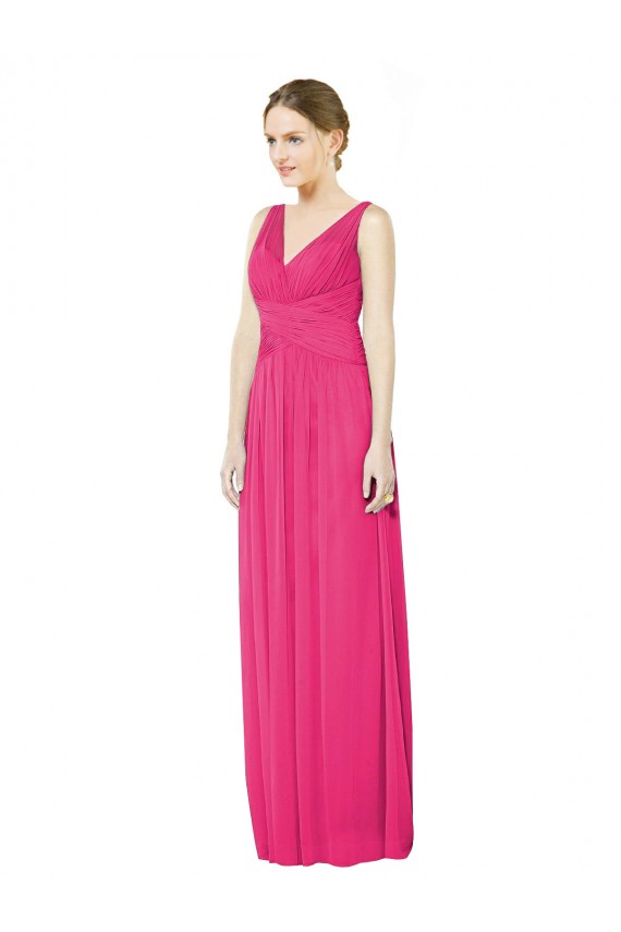 Trapèze Col V Mousseline Longue Robes demoiselle d'honneur Outlet