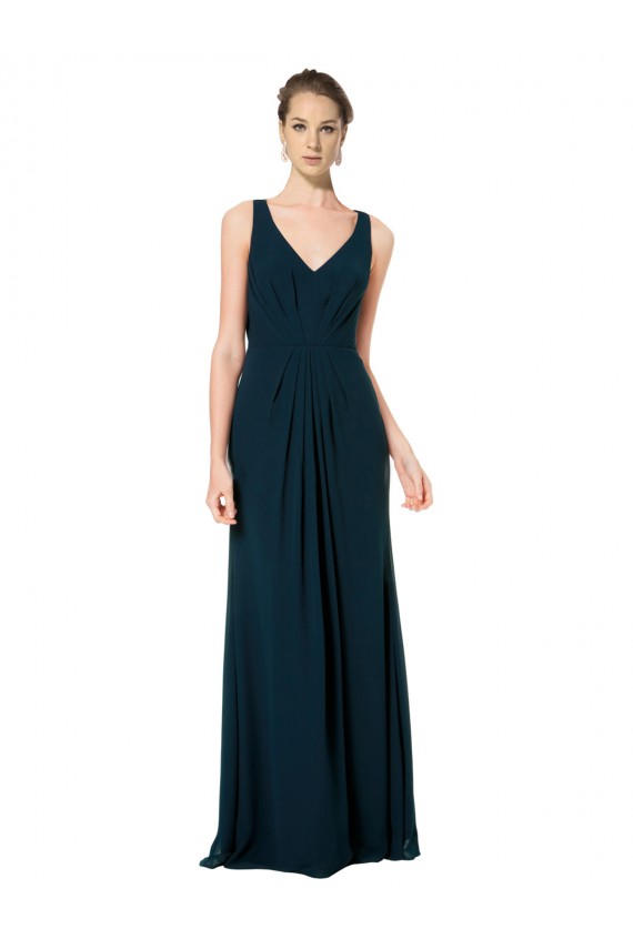 Trapèze Col V Mousseline Longue Robes demoiselle d'honneur Outlet