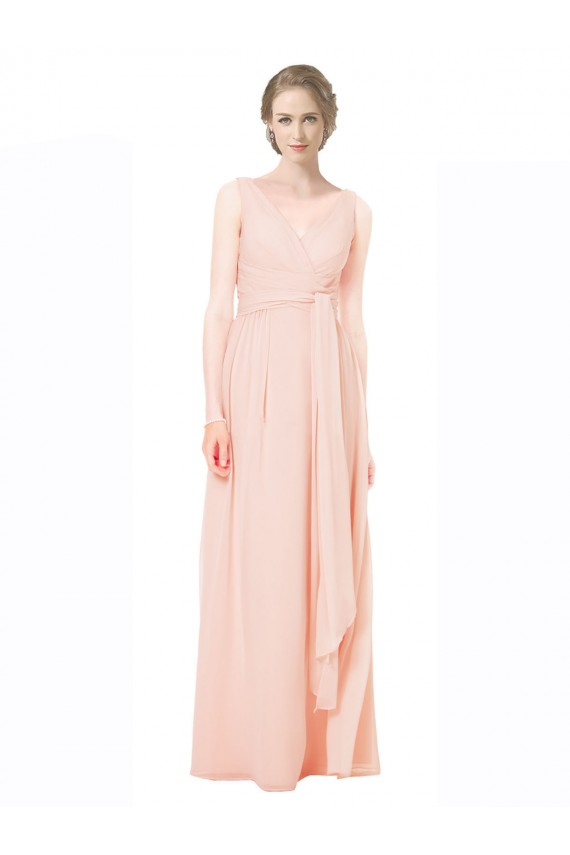 Trapèze Col V Mousseline Longue Robes demoiselle d'honneur Outlet