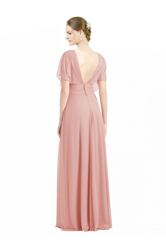 Trapèze Col V Mousseline Longue Robes demoiselle d'honneur Outlet
