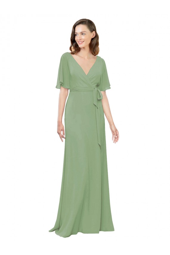 Trapèze Col V Mousseline Longue Robes demoiselle d'honneur Outlet