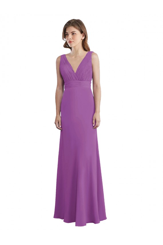 Trapèze Col V Mousseline Longue Robes demoiselle d'honneur Outlet