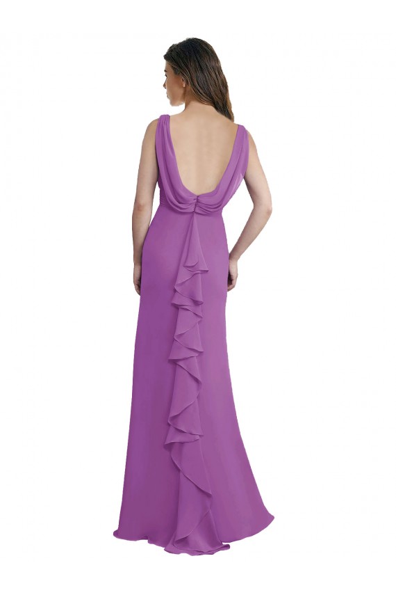 Trapèze Col V Mousseline Longue Robes demoiselle d'honneur Outlet