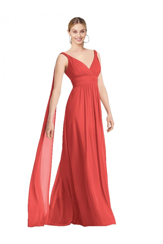 Trapèze Col V Mousseline Longue Robes demoiselle d'honneur Outlet