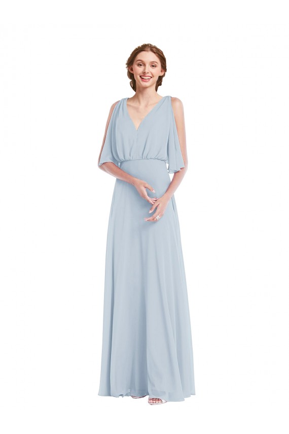 Trapèze Col V Mousseline Longue Robes demoiselle d'honneur Outlet