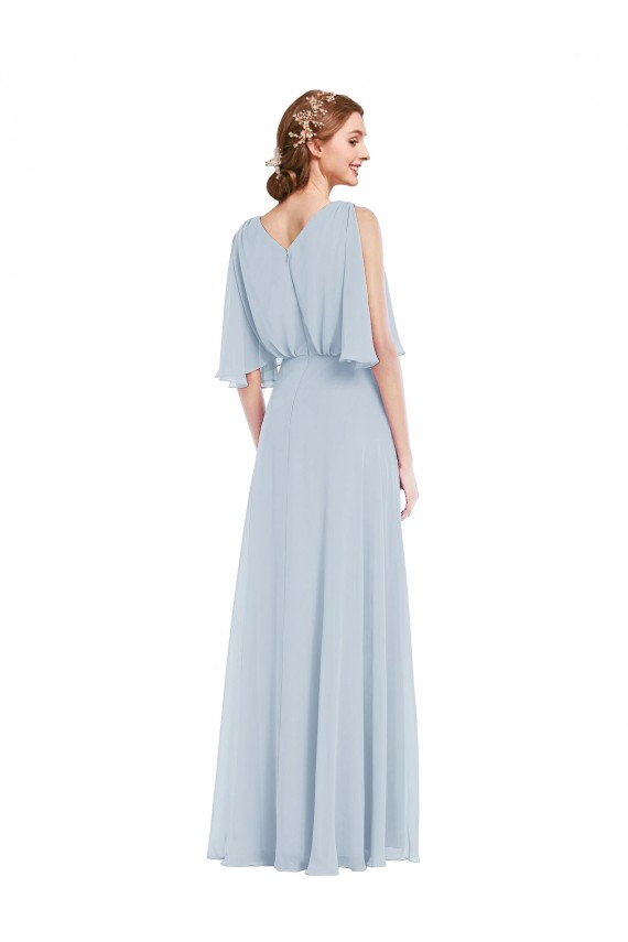 Trapèze Col V Mousseline Longue Robes demoiselle d'honneur Outlet