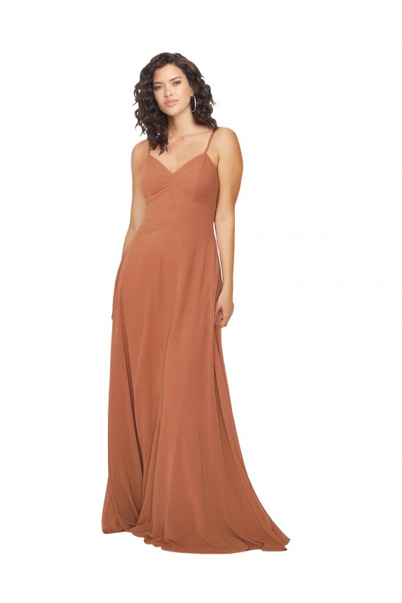 Trapèze Col V Mousseline Longue Robes demoiselle d'honneur Outlet