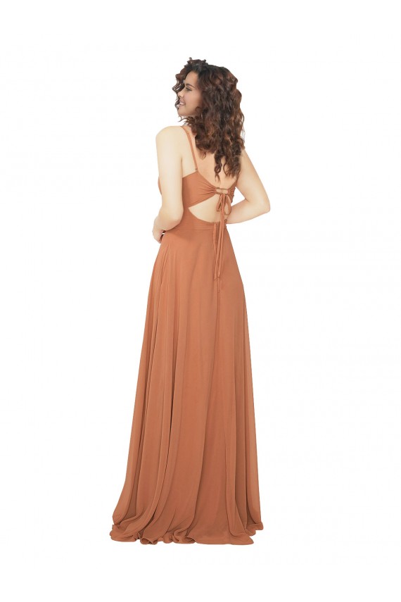 Trapèze Col V Mousseline Longue Robes demoiselle d'honneur Outlet