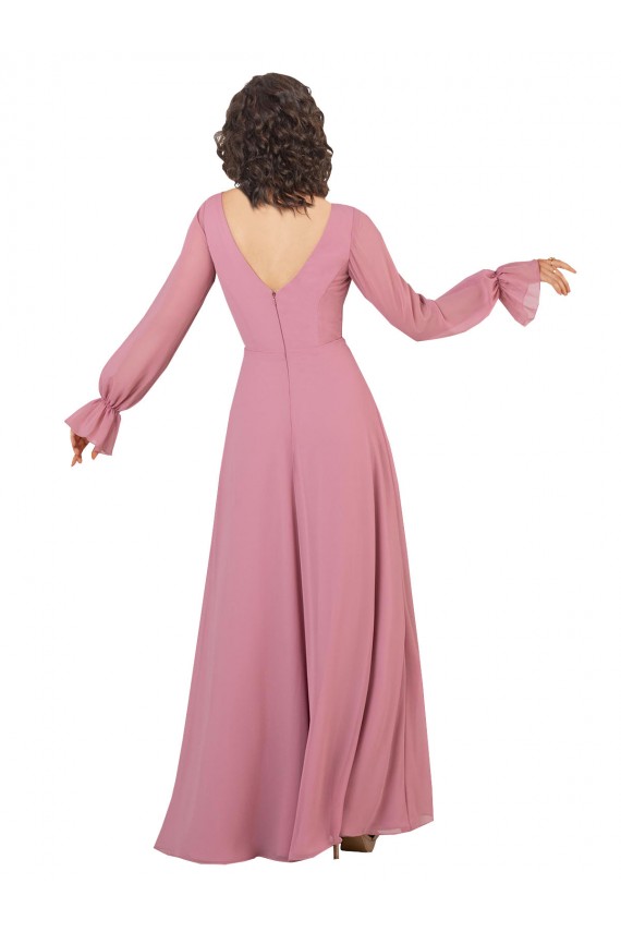 Trapèze Col V Mousseline Longue Robes demoiselle d'honneur Outlet