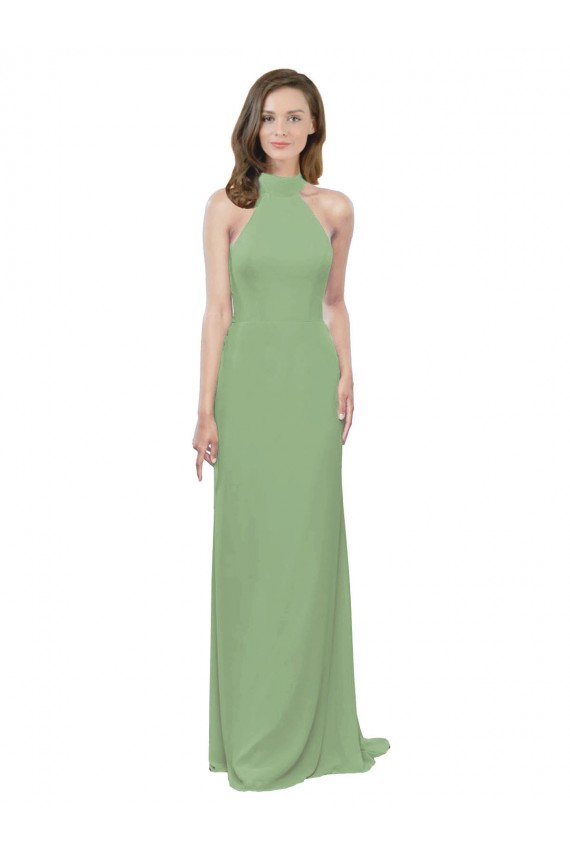 Trapèze Licou Col Haut Mousseline Longue Robes demoiselle d'honneur Outlet