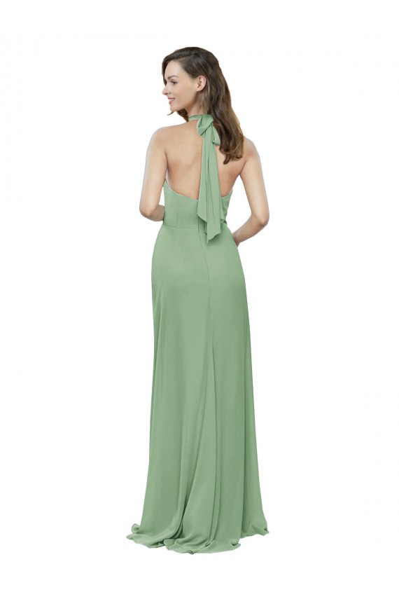Trapèze Licou Col Haut Mousseline Longue Robes demoiselle d'honneur Outlet