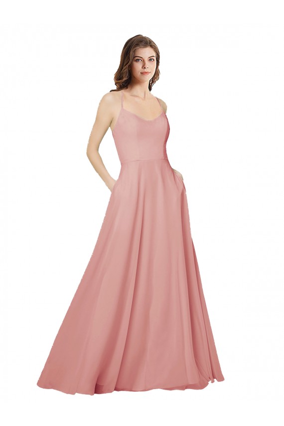 Trapèze Sans bretelle Mousseline Longue Robes demoiselle d'honneur Outlet