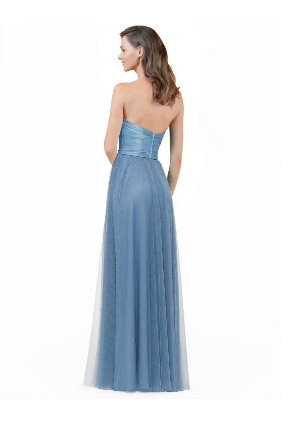 Trapèze Sans bretelle Satiné Tulle Longue Robes demoiselle d'honneur Outlet
