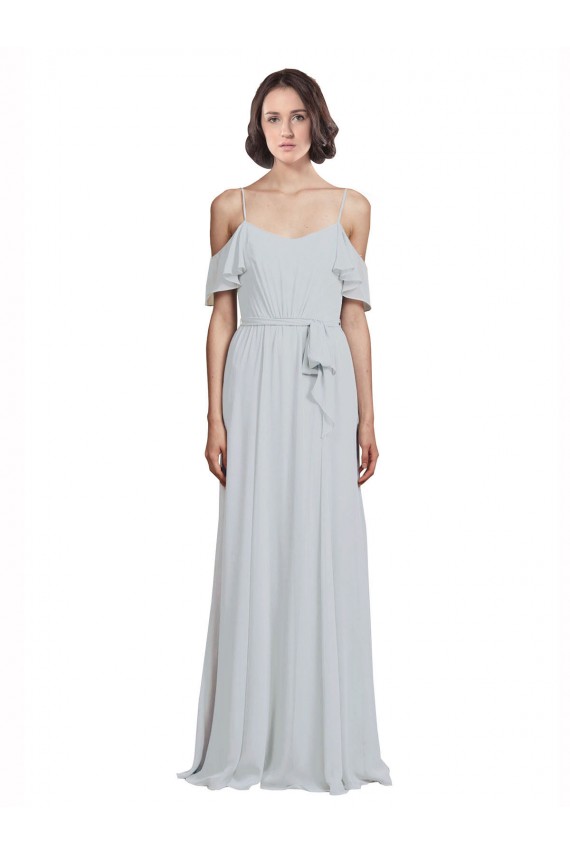 Trapèze Épaule Dénudée Bretelles spaghetti Mousseline Longue Robes demoiselle d'honneur Outlet