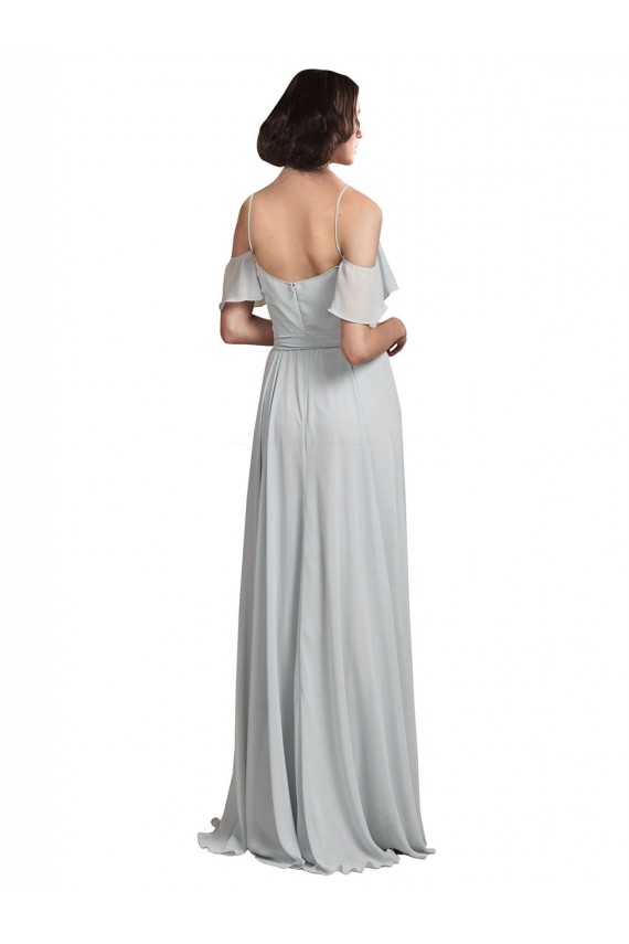 Trapèze Épaule Dénudée Bretelles spaghetti Mousseline Longue Robes demoiselle d'honneur Outlet