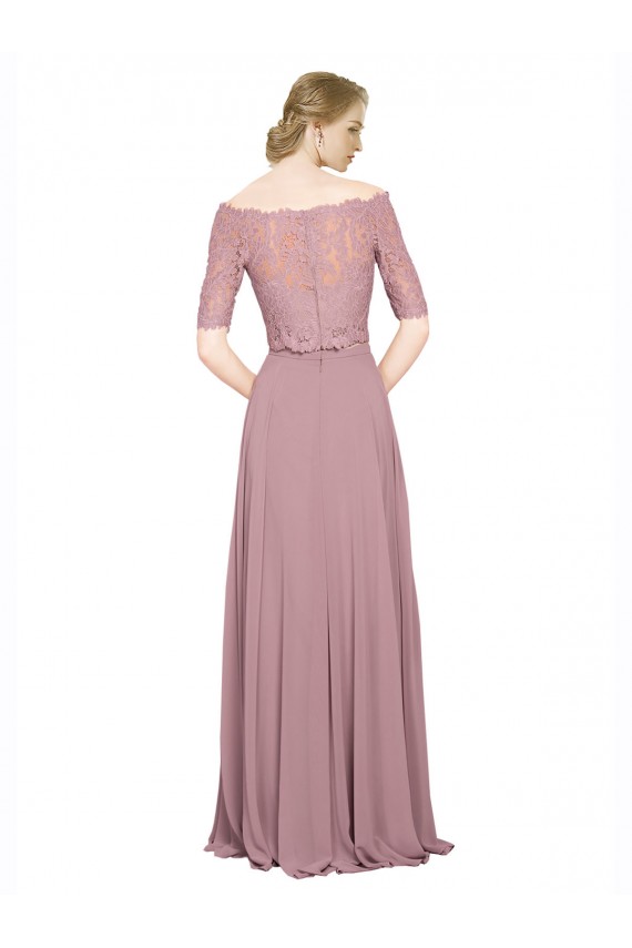 Trapèze Épaule Dénudée Mousseline Dentelle Longue Robes demoiselle d'honneur / Robes de bal Outlet