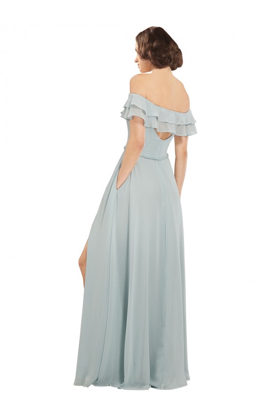 Trapèze Épaule Dénudée Mousseline Longue Robes demoiselle d'honneur Outlet