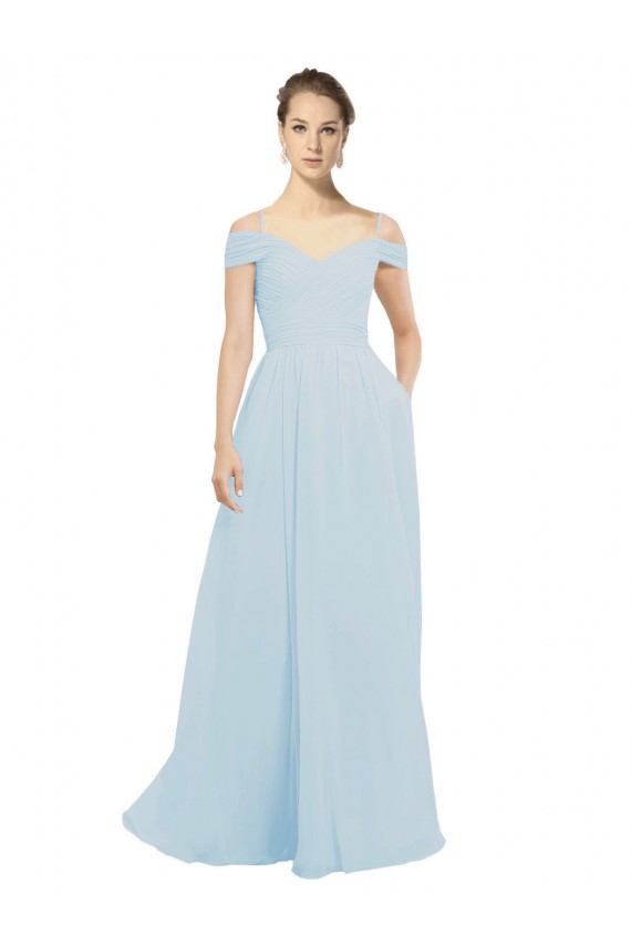 Trapèze Épaule Dénudée Mousseline Longue Robes demoiselle d'honneur Outlet