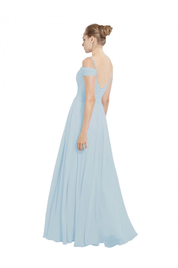 Trapèze Épaule Dénudée Mousseline Longue Robes demoiselle d'honneur Outlet