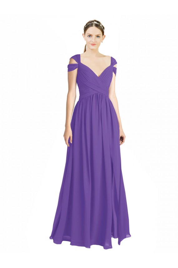 Trapèze Épaule Dénudée Mousseline Longue Robes demoiselle d'honneur Outlet