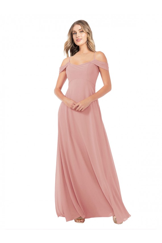 Trapèze Épaule Dénudée Mousseline Longue Robes demoiselle d'honneur Outlet